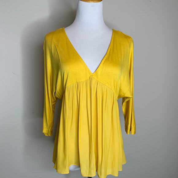 Gold Forever 21 Flowy Babydoll Shirt Sz Small - Picture 1 of 10